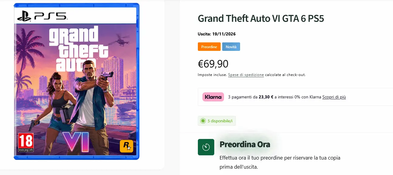 《GTA6》线下开启限量预购：售价仅为69.9欧元！
