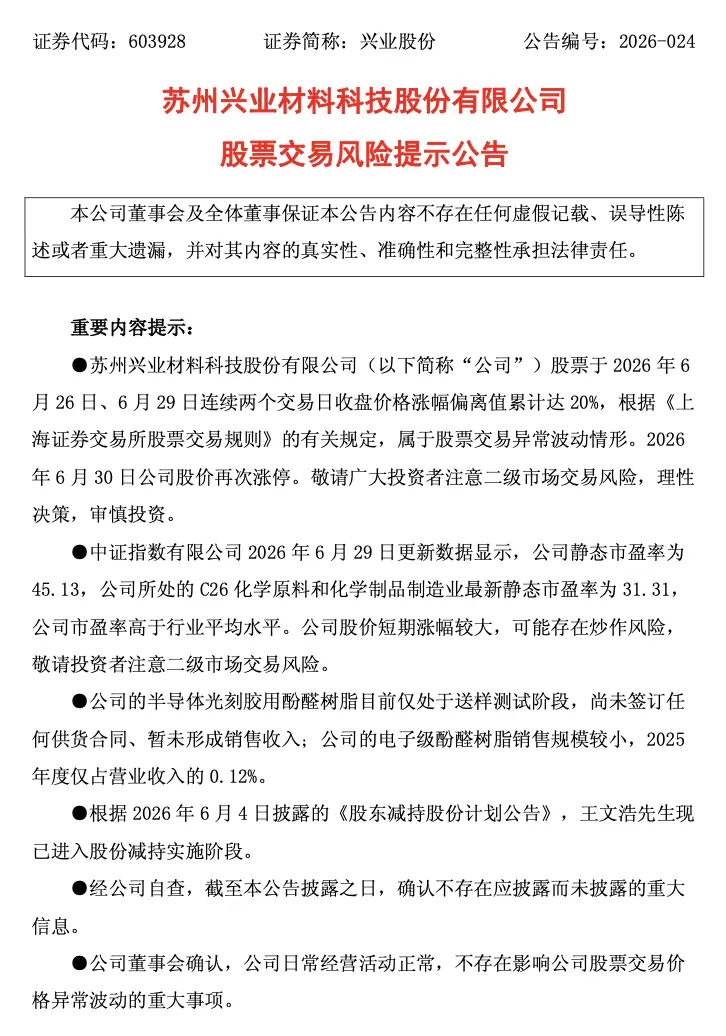 三连板芯片牛股，紧急提示风险
