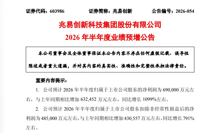 603986，预计上半年业绩大增超1000%，今日股价强势涨停