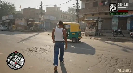 AI短片GTA：圣德里以德里街景打造印度风开放世界