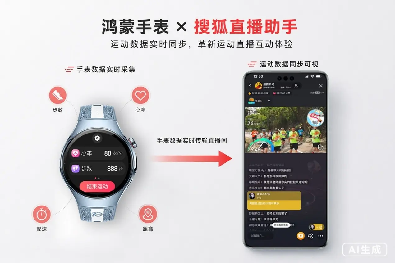 鸿蒙手表x搜狐直播助手：运动数据实时同步，革新运动直播互动体验