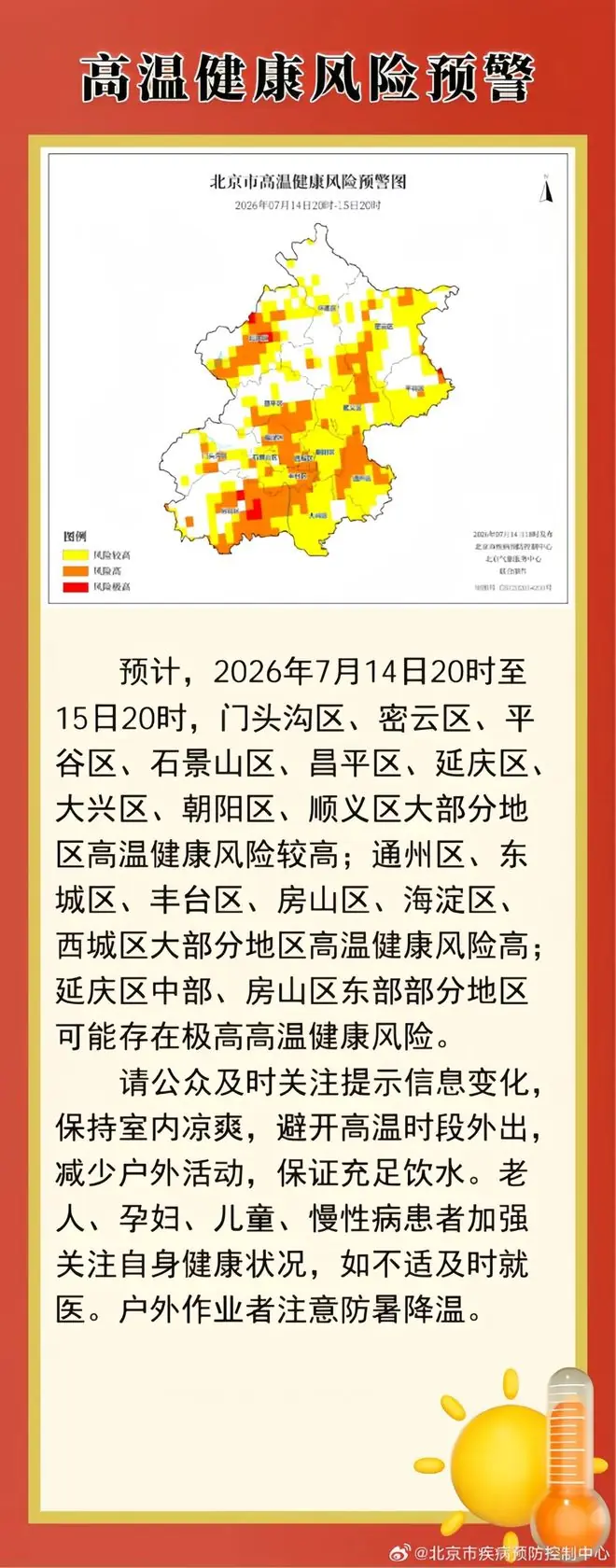 北京发布今年首个高温健康风险预警！这几个区最热，最新提醒——