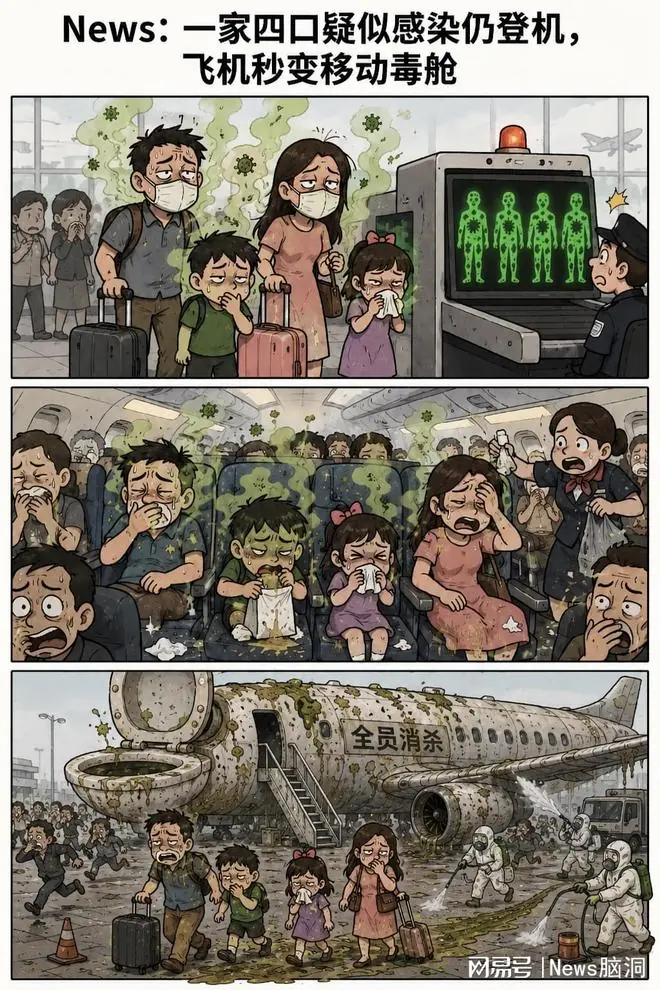 一家四口明知染病仍登机，一路疯狂“喷粪”，飞机里到处都是.....